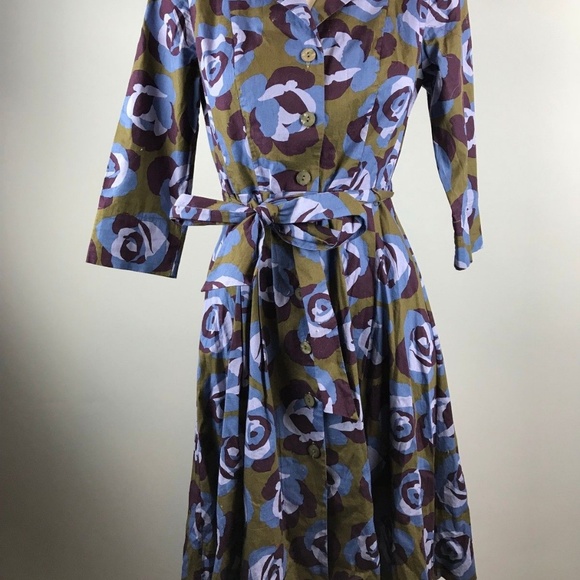 Boden Riviera Floral Shirt Dress Roses Belt Size 4 - Picture 7 of 8